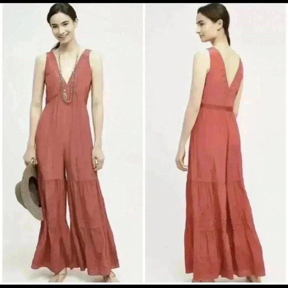 Anthropologie Pants - NEW Anthropologie Embroidered Silk Jumpsuit Romper PINK Sz M By Elevenses